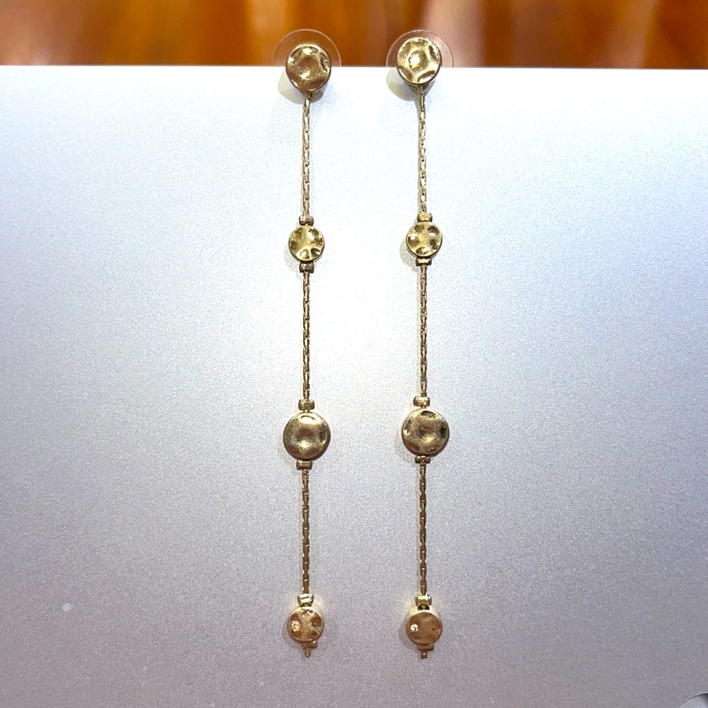 Gold disc drop earrings
